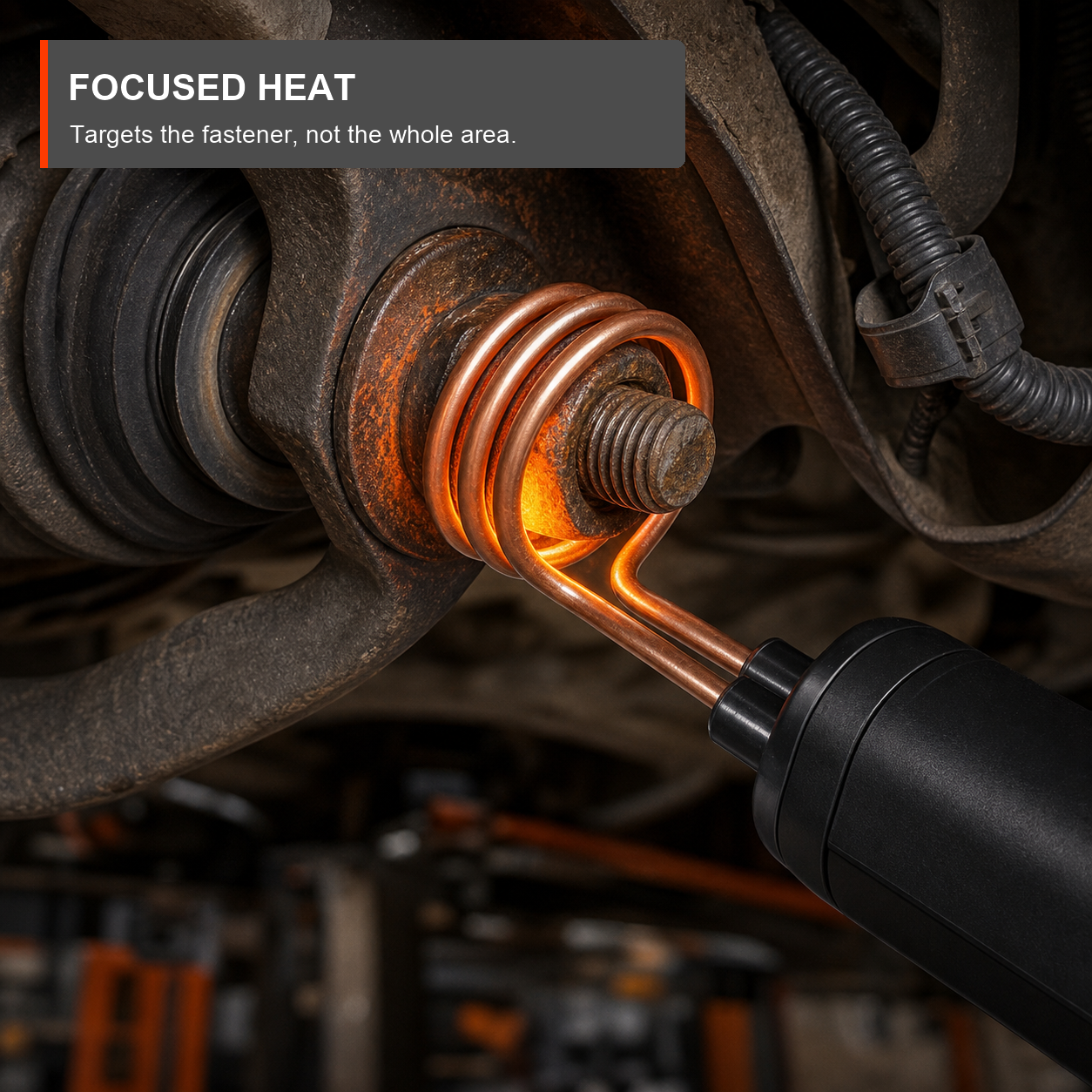 Focused induction heat targets the steel fastener, not the whole repair area.