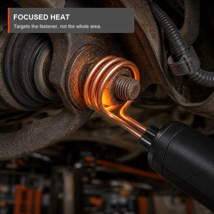 Focused induction heat targets the steel fastener, not the whole repair area.