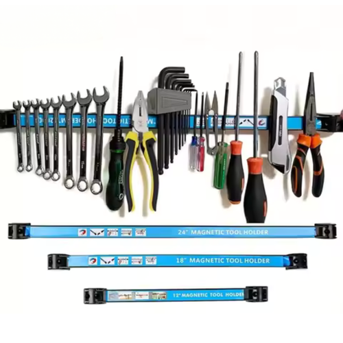 Magnetic tool organizer strip for workshop wall mount