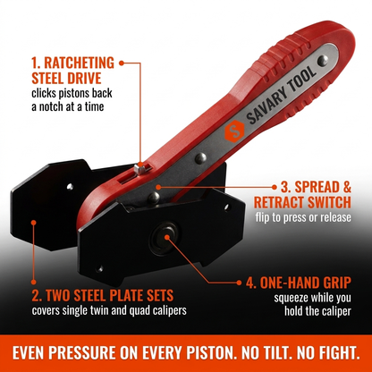 Ratcheting steel drive, two plate sets, spread and retract switch, one-hand grip