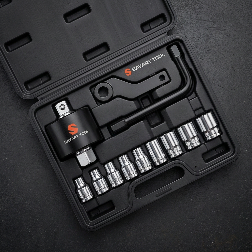 Savary Torque Multiplier kit with impact sockets in molded carrying case