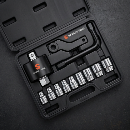 Savary Torque Multiplier kit with impact sockets in molded carrying case