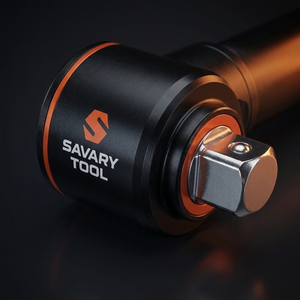 Close-up of the Savary Torque Multiplier planetary gear head and chrome square drive