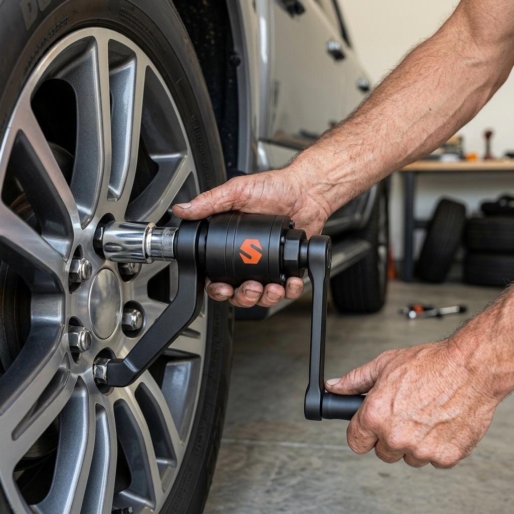 Using the Savary Torque Multiplier on a pickup truck lug nut with two fingers