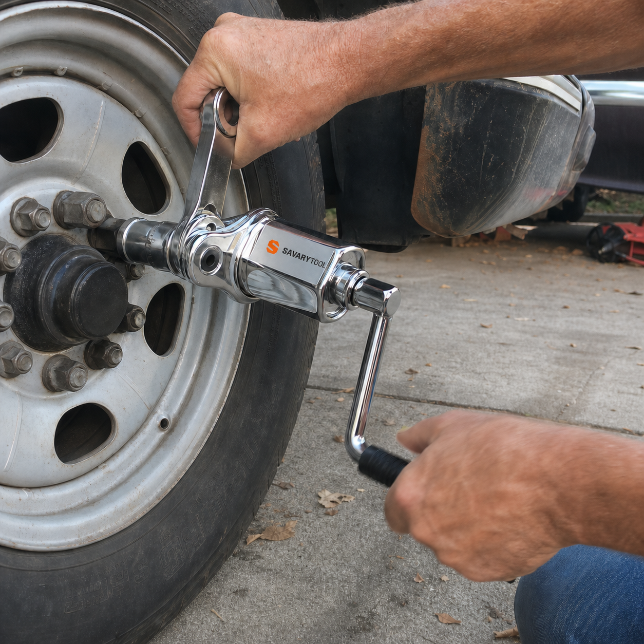 Customer using SavaryTool on a wheel