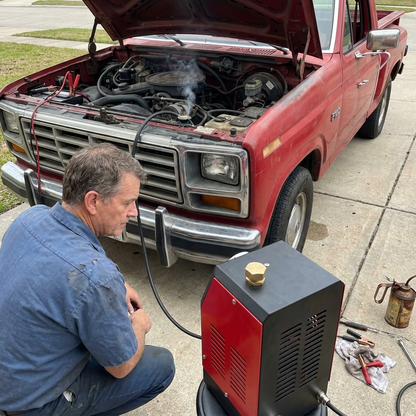 Savary Smoke Leak Detector in use on a pickup truck