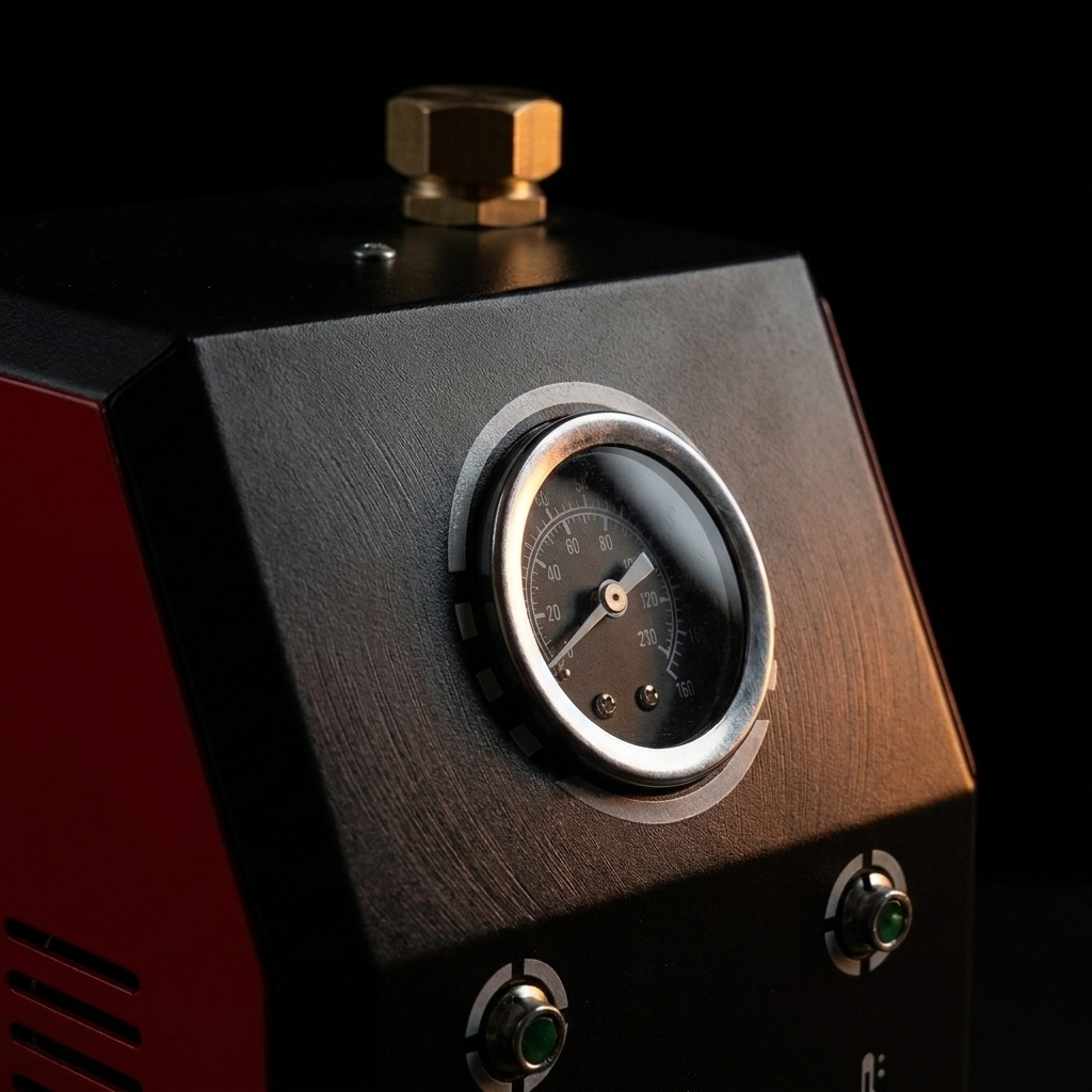 Savary Smoke Leak Detector pressure gauge and brass fill cap close-up