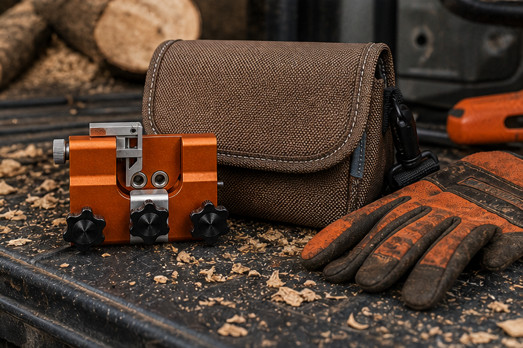 Savary chainsaw sharpener field kit with pouch and gloves